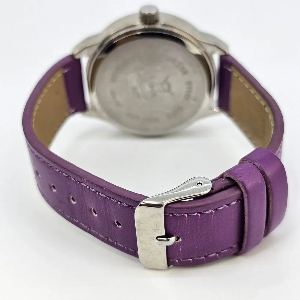 38MM Women's Watch White Dial Faux Purple Leather Bands‎ New Battery
